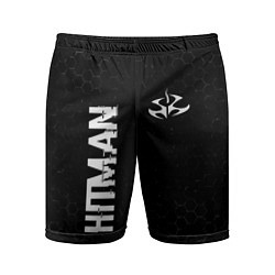 Шорты спортивные мужские Hitman glitch на темном фоне: надпись, символ, цвет: 3D-принт