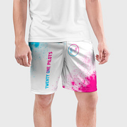 Шорты спортивные мужские Twenty One Pilots neon gradient style: надпись, си, цвет: 3D-принт — фото 2