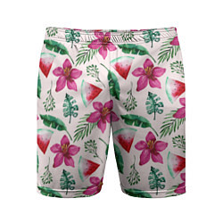 Мужские спортивные шорты Арбузы, цветы и тропические листья