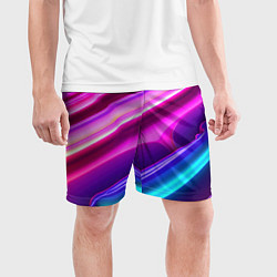 Шорты спортивные мужские Неоновые объемные полосы, цвет: 3D-принт — фото 2