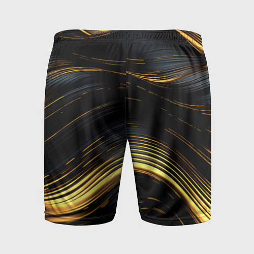 Мужские спортивные шорты Золотые волны на черном фоне / 3D-принт – фото 2