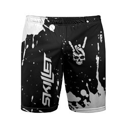 Шорты спортивные мужские Skillet и рок символ на темном фоне, цвет: 3D-принт