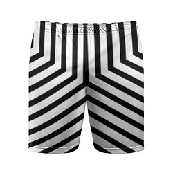 Шорты спортивные мужские Черно-белые полосы в узоре, цвет: 3D-принт