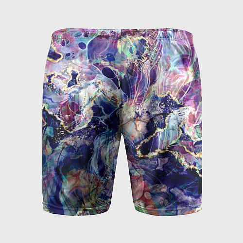 Мужские спортивные шорты Синий флюид, чернильные разводы с блестящими прожи / 3D-принт – фото 2