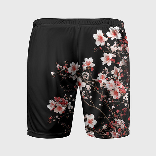 Мужские спортивные шорты Цветущая сакура - белые и красные / 3D-принт – фото 2