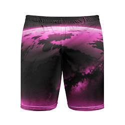 Мужские спортивные шорты Сай фай пейзаж в черно розовых тонах
