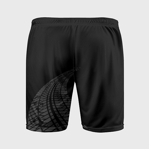 Мужские спортивные шорты SsangYong speed на темном фоне со следами шин: над / 3D-принт – фото 2