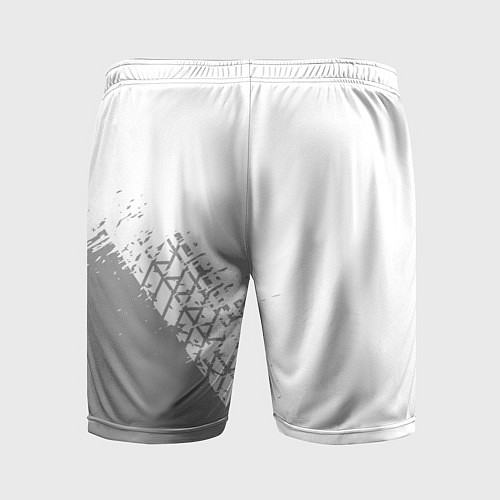 Мужские спортивные шорты Lifan speed на светлом фоне со следами шин: надпис / 3D-принт – фото 2