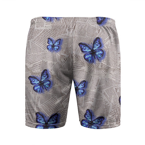 Мужские спортивные шорты Газетные обрывки и синие бабочки / 3D-принт – фото 2