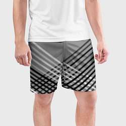 Шорты спортивные мужские Косые черно-белые полосы на сером, цвет: 3D-принт — фото 2