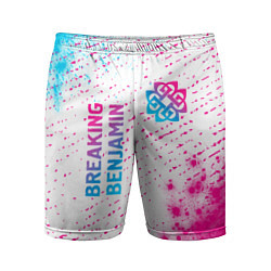Шорты спортивные мужские Breaking Benjamin neon gradient style: надпись, си, цвет: 3D-принт