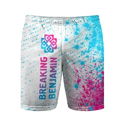Шорты спортивные мужские Breaking Benjamin neon gradient style: по-вертикал, цвет: 3D-принт