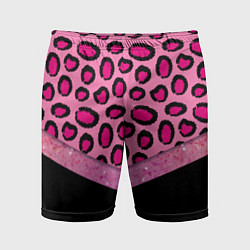 Шорты спортивные мужские Розовый леопард и блестки принт, цвет: 3D-принт
