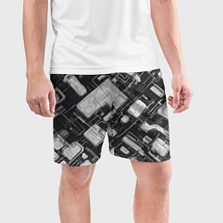 Шорты спортивные мужские Полосы Чёрно-белые киберпанк, цвет: 3D-принт — фото 2