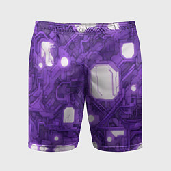 Шорты спортивные мужские Фиолетовые кибернетические схемы неон, цвет: 3D-принт