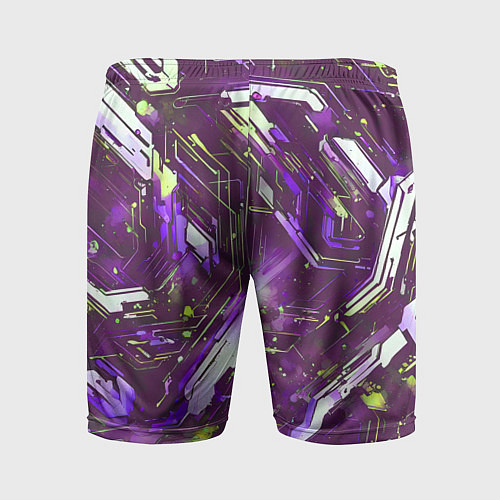 Мужские спортивные шорты Космические кибер схемы фиолетовые / 3D-принт – фото 2