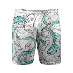 Мужские спортивные шорты Дракон Хаку в стиле тату: белый и бирюзовый паттер