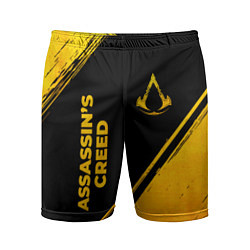 Шорты спортивные мужские Assassins Creed - gold gradient: надпись, символ, цвет: 3D-принт