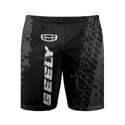Мужские спортивные шорты Geely speed на темном фоне со следами шин: по-верт
