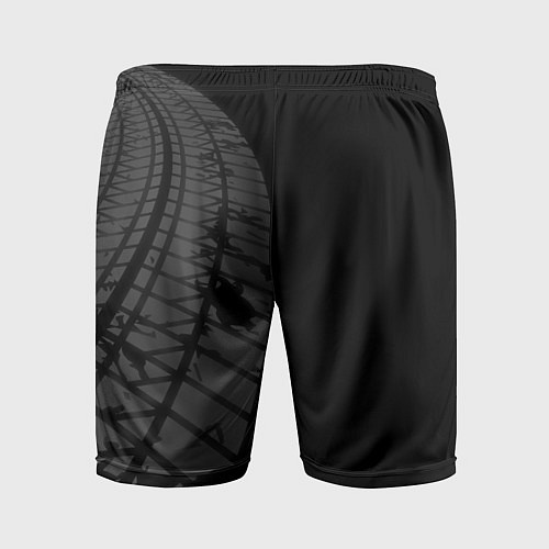 Мужские спортивные шорты Lifan speed на темном фоне со следами шин: по-верт / 3D-принт – фото 2