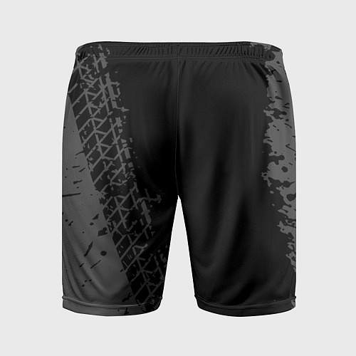 Мужские спортивные шорты BYD speed на темном фоне со следами шин: по-вертик / 3D-принт – фото 2