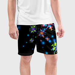 Шорты спортивные мужские Неоновые снежинки - Новый год, цвет: 3D-принт — фото 2