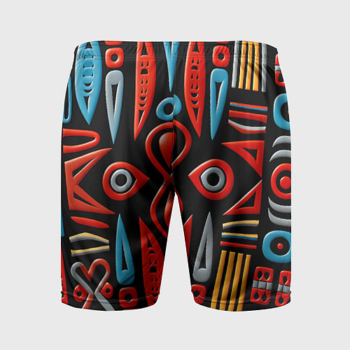 Мужские спортивные шорты Красно-синий узор в африканском стиле / 3D-принт – фото 2
