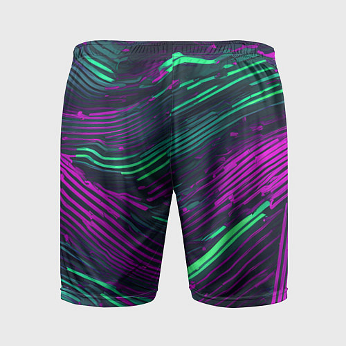 Мужские спортивные шорты Волнистые линии зелёные и фиолетовые / 3D-принт – фото 2