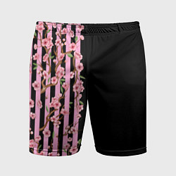 Шорты спортивные мужские Сакура и полосы, цвет: 3D-принт
