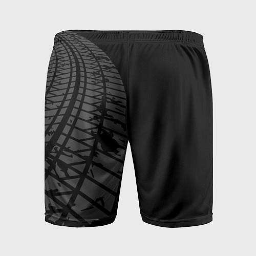 Мужские спортивные шорты Mini speed на темном фоне со следами шин по-вертик / 3D-принт – фото 2