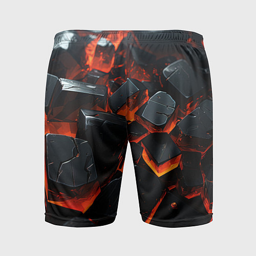 Мужские спортивные шорты Черные камни с красным свечением / 3D-принт – фото 2