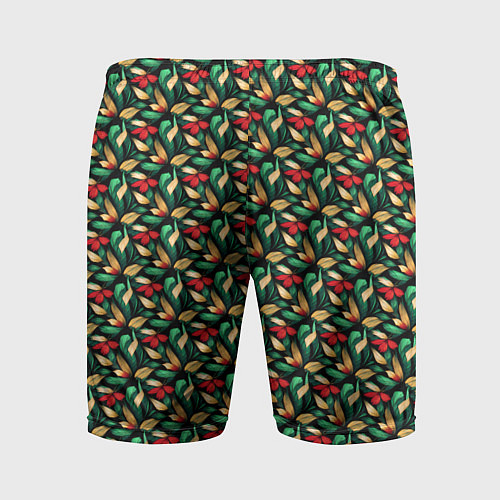 Мужские спортивные шорты Красные цветы с листьями / 3D-принт – фото 2