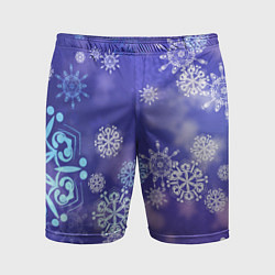 Шорты спортивные мужские Крупные снежинки на фиолетовом, цвет: 3D-принт