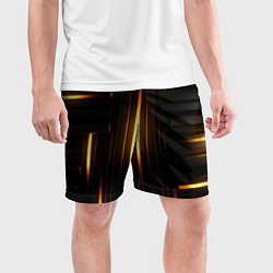 Шорты спортивные мужские Неоновый узор черное золото стене, цвет: 3D-принт — фото 2