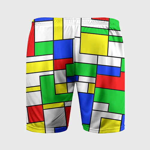 Мужские спортивные шорты Геометрический жёлто-сине-красный / 3D-принт – фото 2