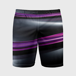 Шорты спортивные мужские Фиолетовые полосы на черном фоне, цвет: 3D-принт