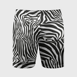 Шорты спортивные мужские Шкура зебры черно - белая графика, цвет: 3D-принт