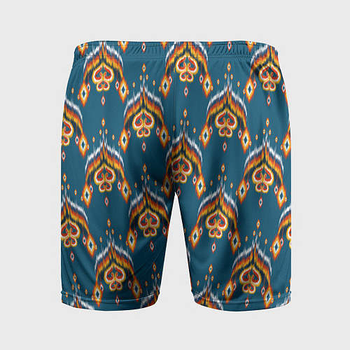 Мужские спортивные шорты Узбекская имитация ткани икат - синий орнамент / 3D-принт – фото 2