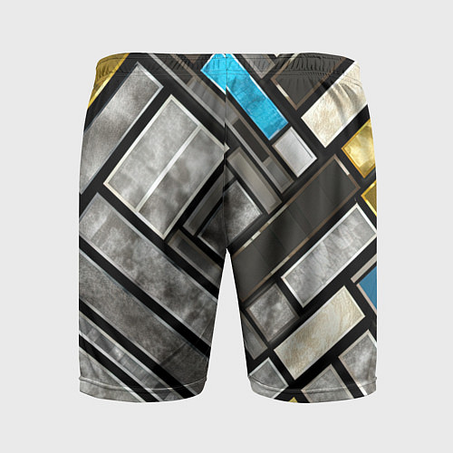 Мужские спортивные шорты Серые квадраты с голубой вставкой / 3D-принт – фото 2