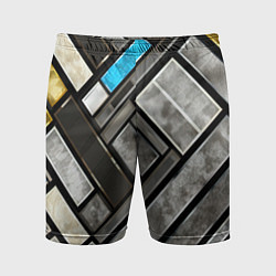 Мужские спортивные шорты Серые квадраты с голубой вставкой