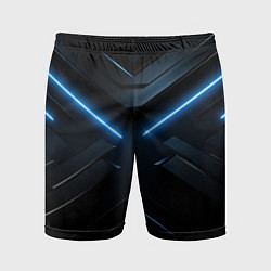 Мужские спортивные шорты Синяя неоновая полоса на черном фоне