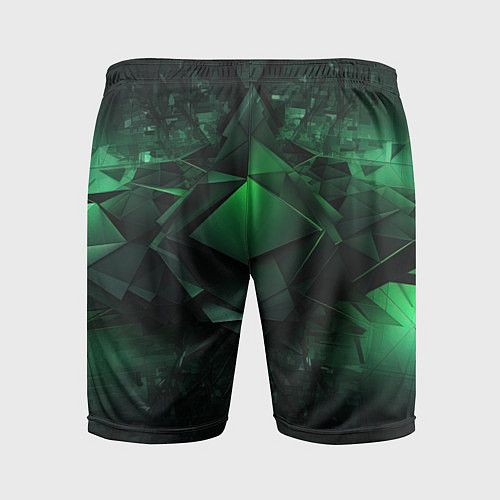 Мужские спортивные шорты Зеленая и черная абстракция геометрическая / 3D-принт – фото 2