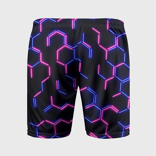 Мужские спортивные шорты Сине-розовые неоновые неполные гексагоны / 3D-принт – фото 2