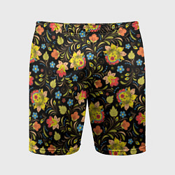 Мужские спортивные шорты Хохломская роспись разноцветные цветы