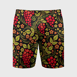 Мужские спортивные шорты Хохломская роспись красные ягоды