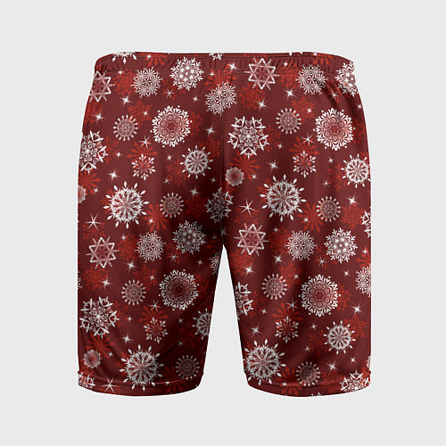 Мужские спортивные шорты Snowflakes on a red background / 3D-принт – фото 2