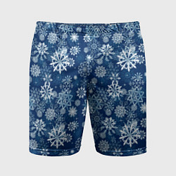 Шорты спортивные мужские Snowflakes on a blue background, цвет: 3D-принт