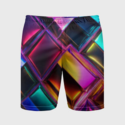 Мужские спортивные шорты Цветные стеклянные блоки - неоновый геометричный у