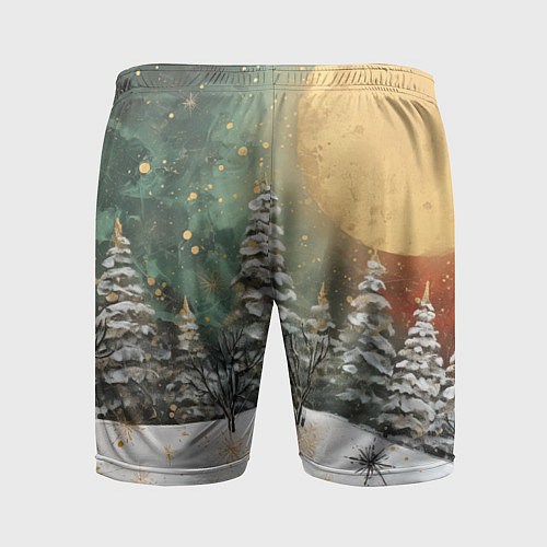 Мужские спортивные шорты Большая луна и новогодний лес / 3D-принт – фото 2