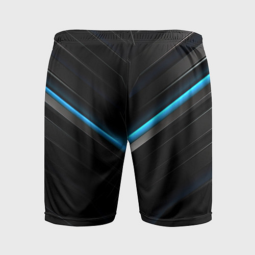Мужские спортивные шорты Черная абстракция с синим неоновым ярким свечением / 3D-принт – фото 2